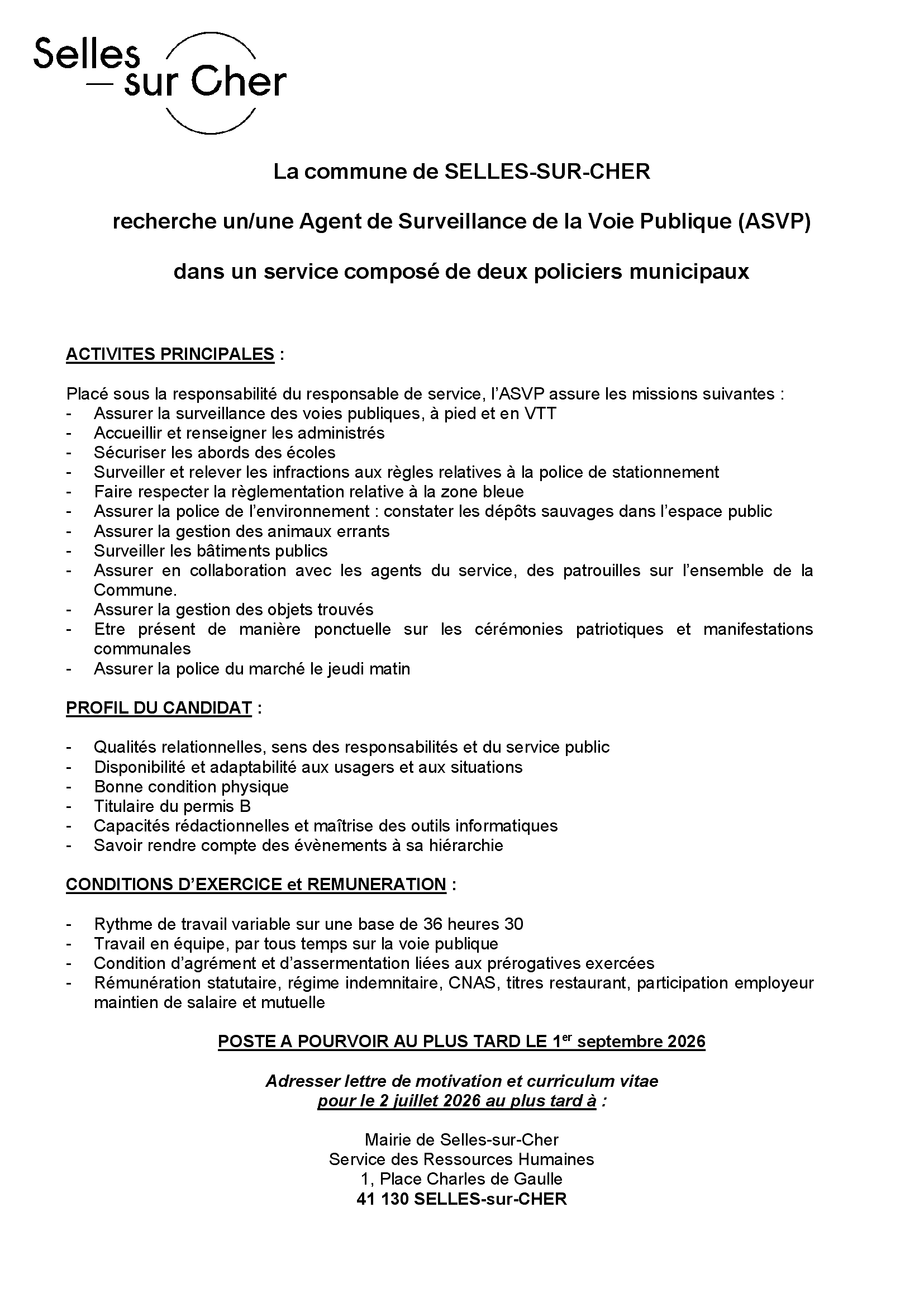 Offre d'emploi - ASVP