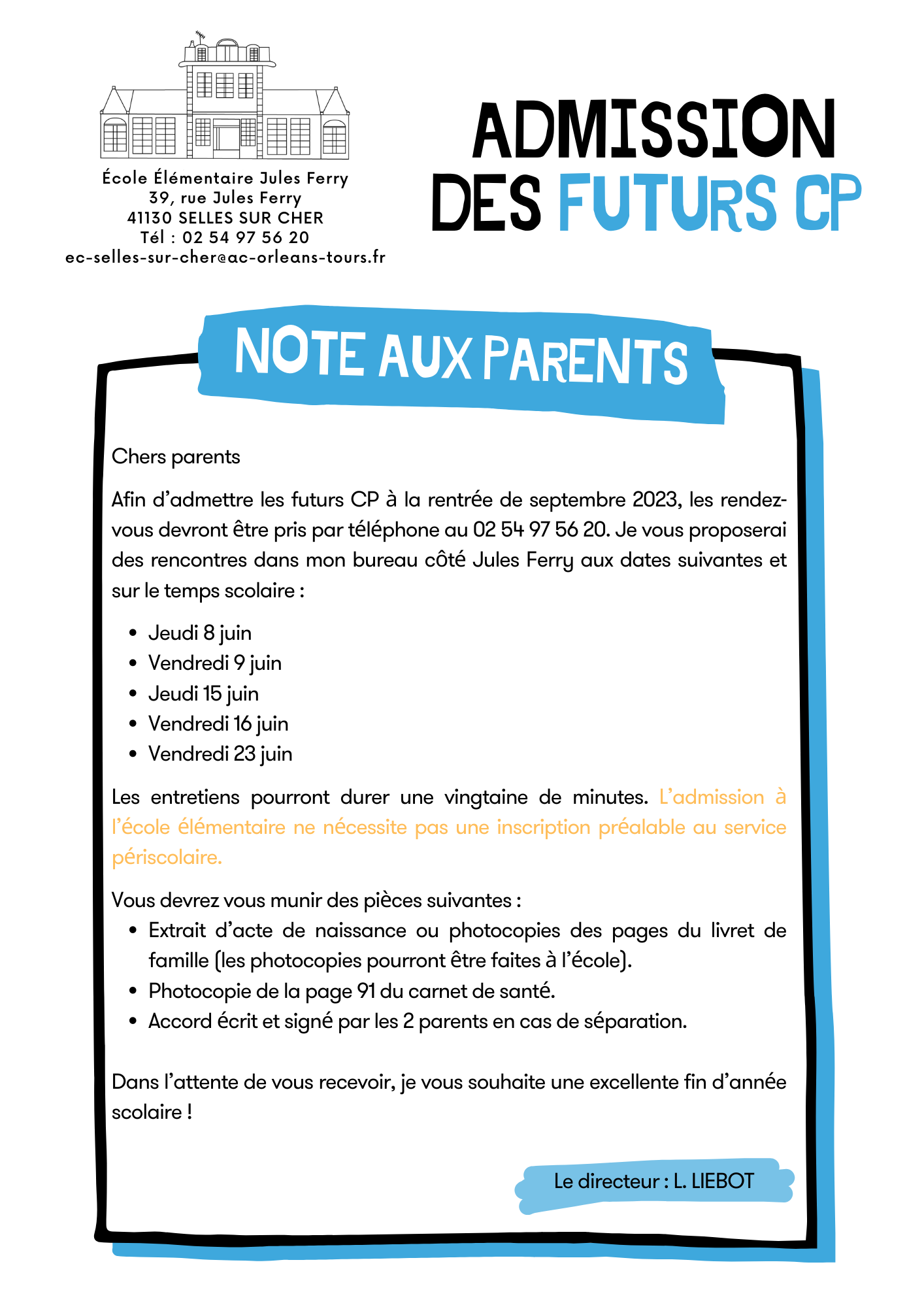 Admission des élèves en CP