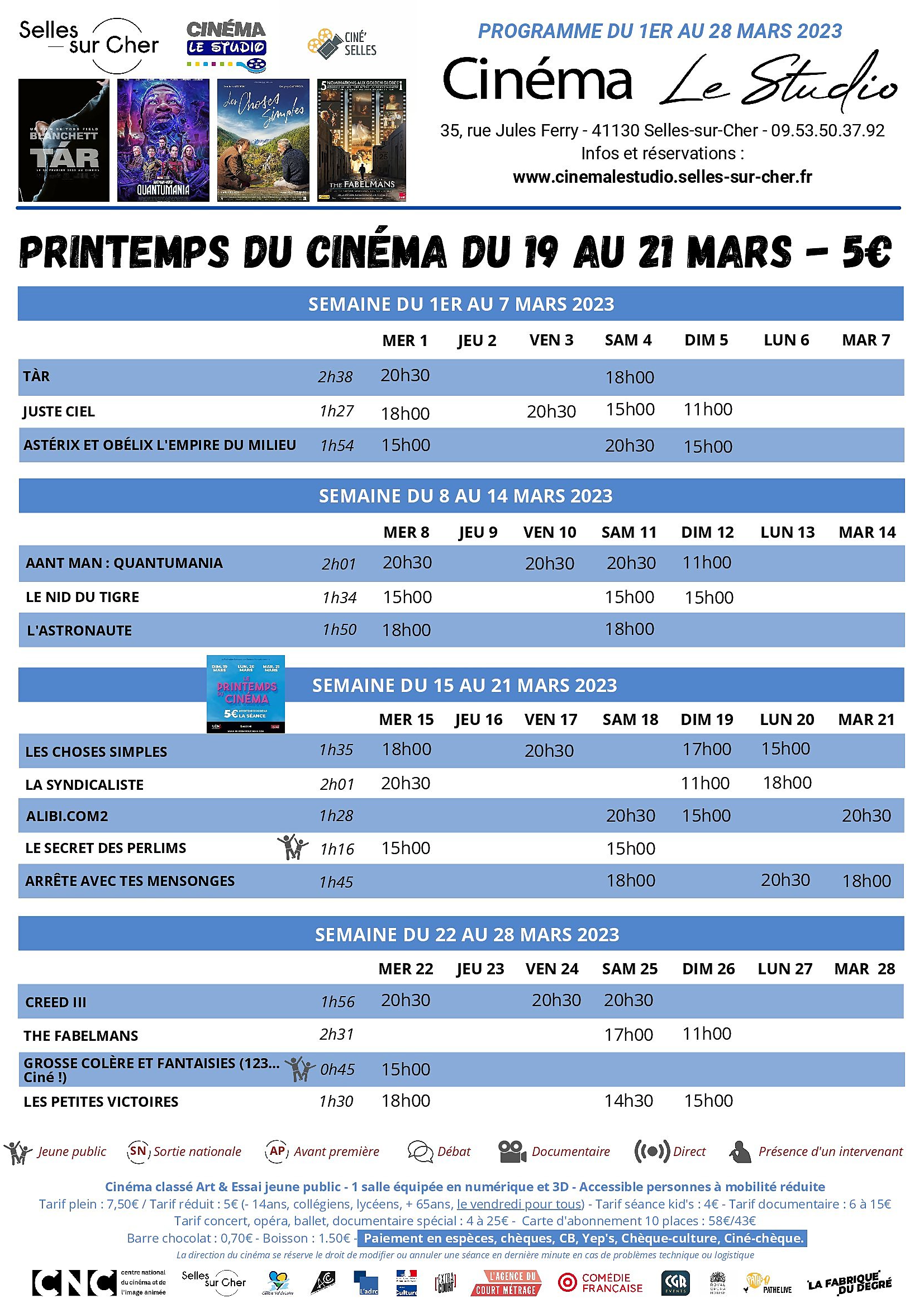 Cinéma Le Studio - Programme du mois