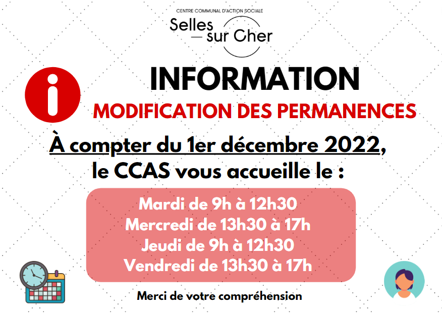 Horaires du C.C.A.S. - Décembre 2022