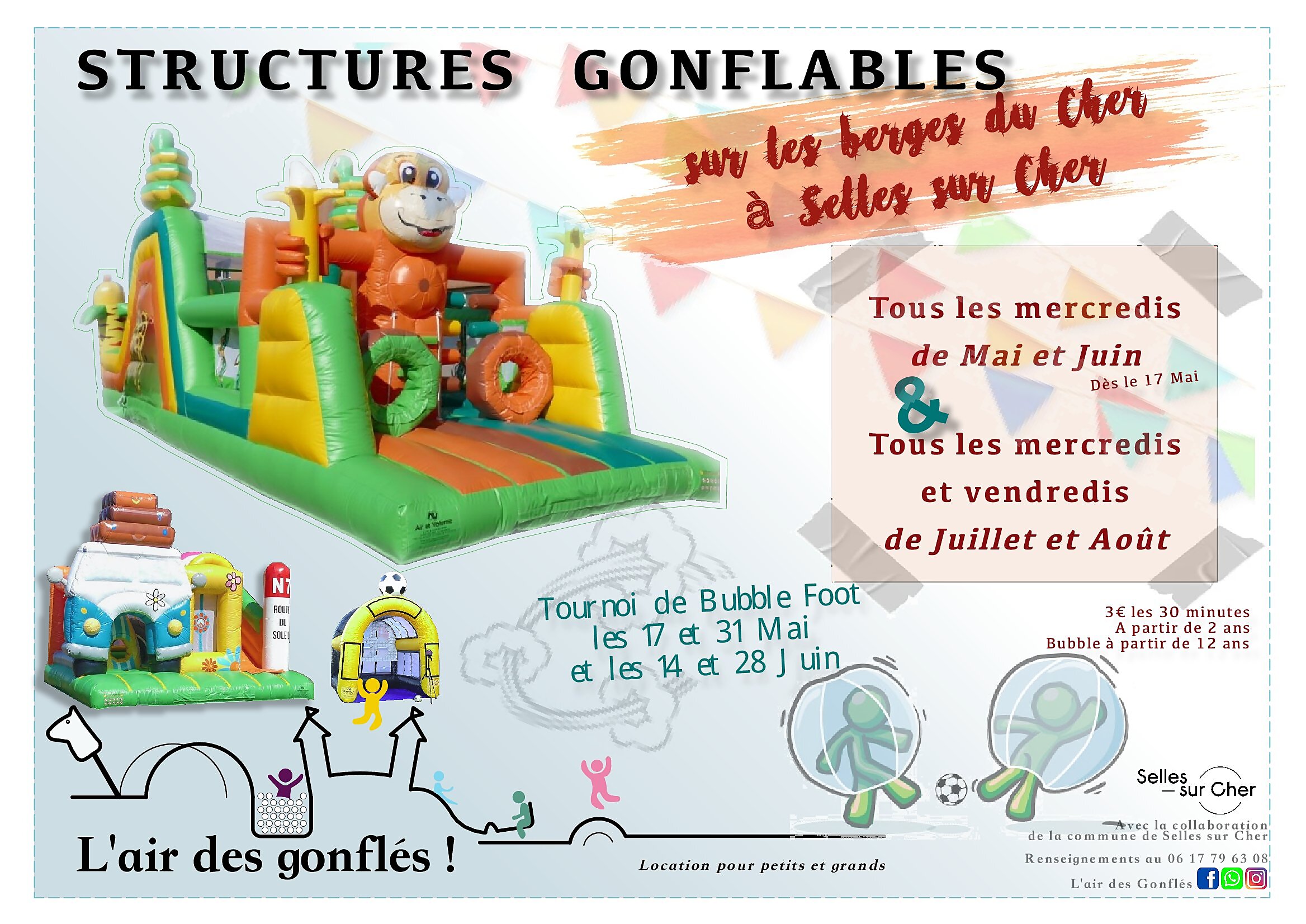 Structures gonflables à la plage de Selles-sur-Cher